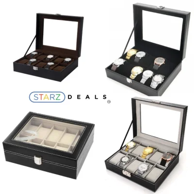 [Starzdeals] 5 Models - 10 Slots Black PVC Watch Jewelry Storage Display Case Watch Box / Watch Case / Watch Boxes / Watch Storage Box / Watch Display / Watch Storage / Watch Display Case