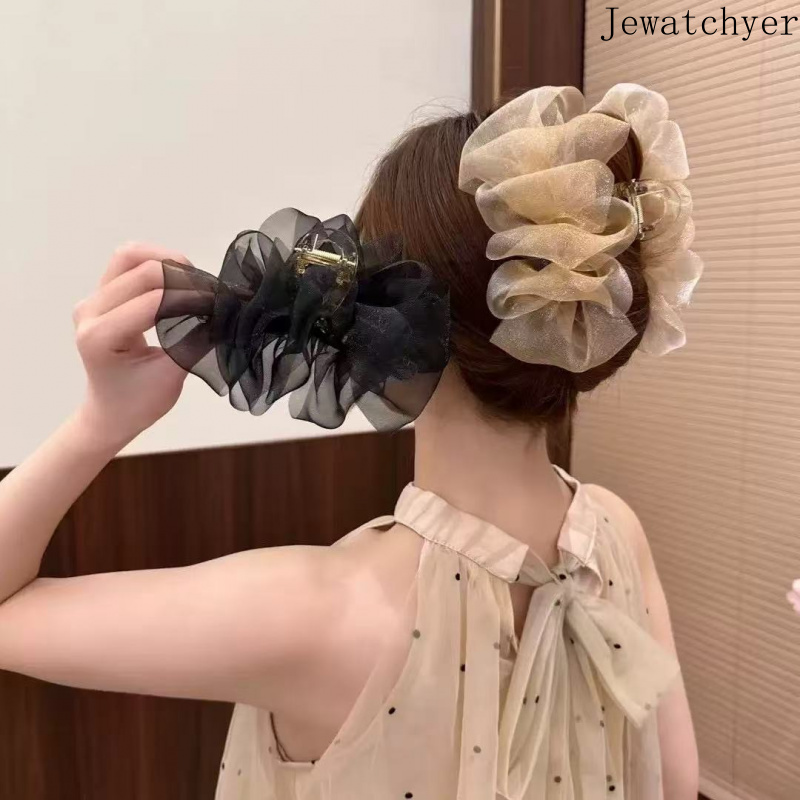 Kẹp tóc lưới siêu tiên nữ phong cách Hàn Quốc cho phụ nữ, thanh lịch và đa năng, tăng độ phồng cho tóc, kẹp búi tóc phía sau đầu, phụ kiện tóc kẹp cá mập