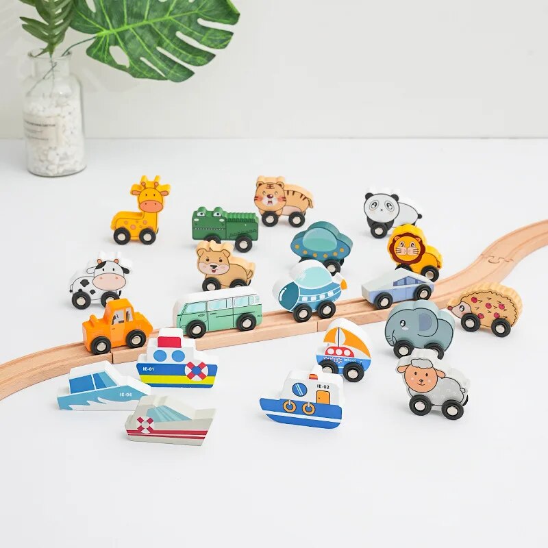 Wooden Track Accessories Scene Car Boat Cartoon Cute Animal Spaceship