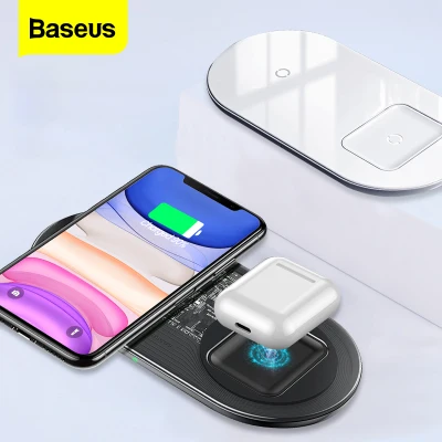 Baseus 18W Visible Qi Wireless Charger 2 in 1 Universal Wireless Charging For iPhone 13 Pro Max 12 Pro Max Huawei Samsung Xiaomi Oppo Vivo For Airpods Earbuds