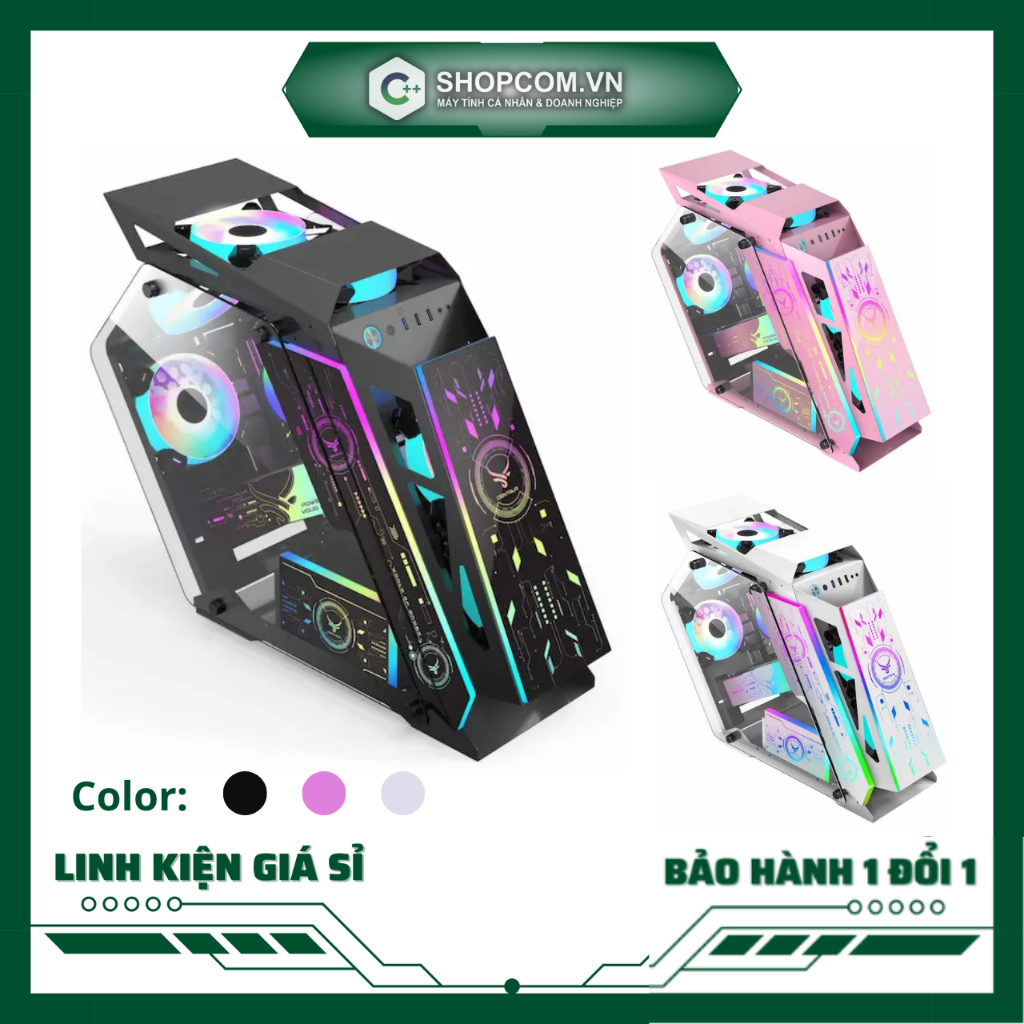 Vỏ case máy tính centaur sag gaming ct201 hồng/trắng/đen + bộ kit 5 fan kèm điều khiển