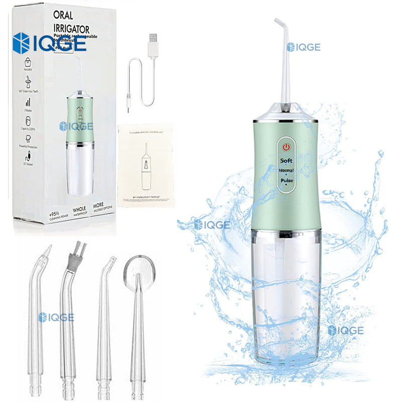 IQGE. [Danh mục phổ biến] Máy tăm nước cầm tay mạnh mẽ Ipx7 3 chế độ chống nước, kèm bàn chải đánh răng, dành cho trẻ em và người đeo niềng răng