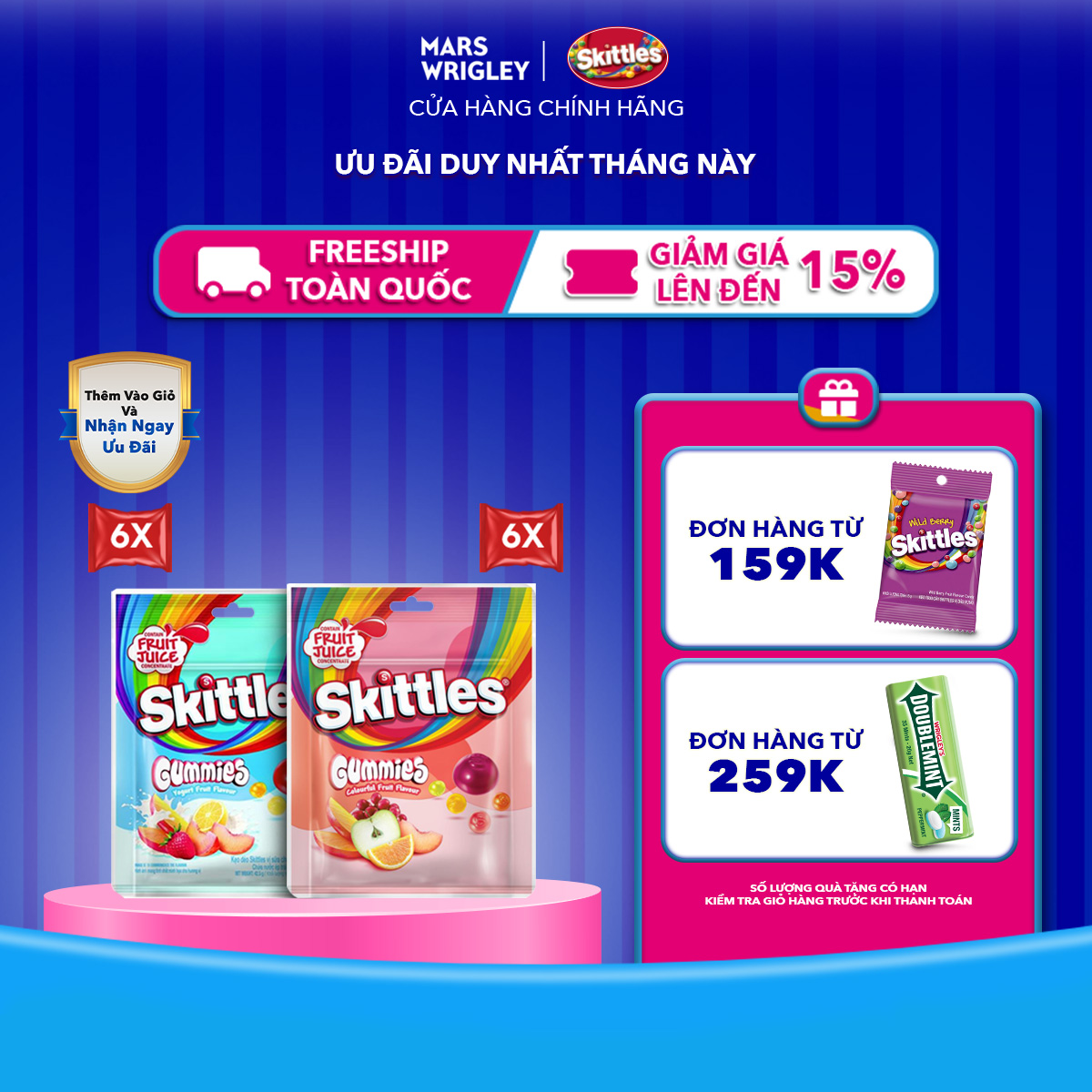  Combo 12 Gói kẹo dẻo Skittles Gummies mix vị - 6 gói vị trái cây và 6 gói vị sữa chua trái cây 