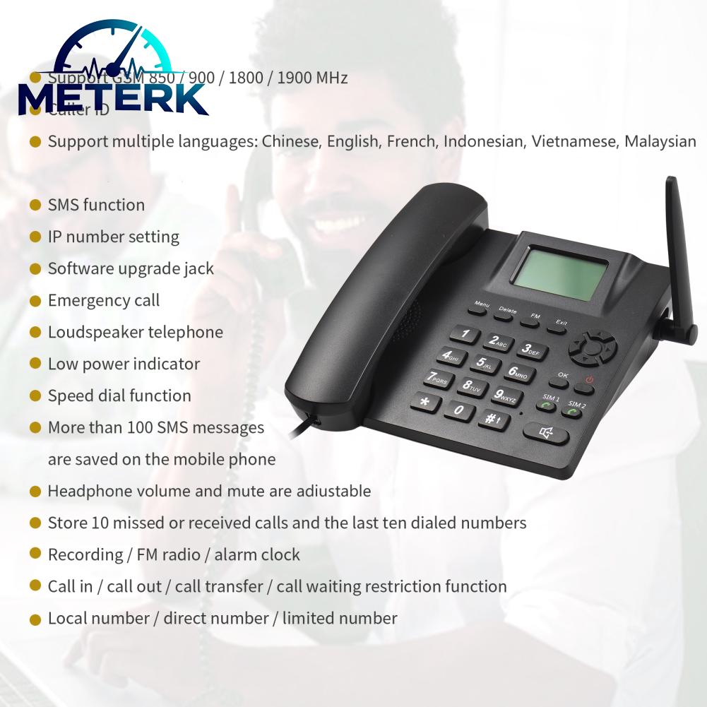Meterk SHUAIGUO โทรศัพท์พื้นฐานไร้สายคงที่โทรศัพท์ตั้งโต๊ะรองรับ GSM 850/900/1800/1900MHZ ซิมการ์ดคู่ 2G โทรศัพท์ไร้สายพร้อมเสาอากาศนาฬิกาปลุก SMS บันทึกฟังก์ชั่น 6 ภาษาระบบสำหรับบ้านโฮ ราคา 1,002 บาท*ส่งฟรี