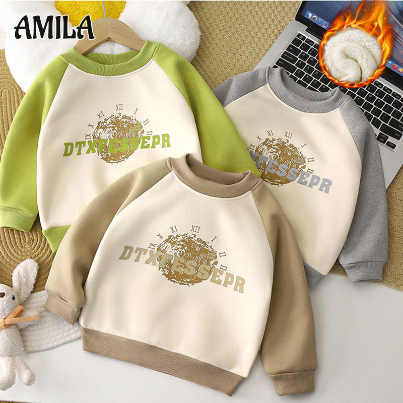 AMILA Children's sweatshirt, fleece and thickening, warm outer wear, long-sleeved, base layer, children's clothing ราคา  154 บาท*ส่งฟรี