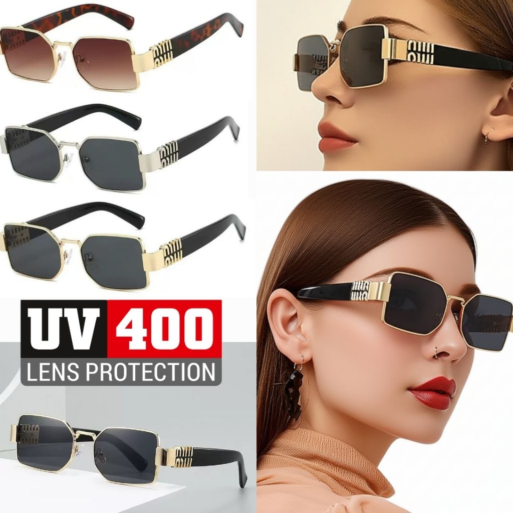 แว่นตากันแดด UV400 แท้ แฟชั่นเกาหลี ยุโรป กรอบเหลี่ยม ดีไซน์ขาแว่นลายโลโก้สุดหรู สไตล์ดาราเซเลบ ราคา  90 บาท*ส่งฟรี