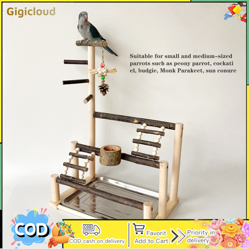 Parrot Playground, Bird Perch Stand, Bird Natural Wood Play Gym Playstand With Feeding Cup Chew Toy Ladder Stainless Steel Tray For Parakeet Cockatiel ราคา 768 บาท*ส่งฟรี