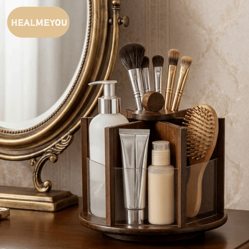 HEALMEYOU ไม้ไผ่ กล่องเก็บเครื่องสำอางแบบหมุนได้ ประหยัดพื้นที่ หลายช่อง ชั้นวางอุปกรณ์ดูแลผิวหน้า สไตล์วินเทจ ความจุขนาดใหญ่ ที่จัดเก็บเครื่องสำอาง สำหรับห้องนอน ราคา 1,053 บาท*ส่งฟรี