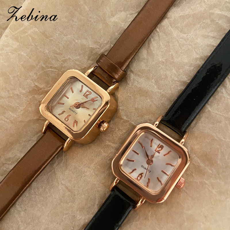 Zebina Versatile thin strap small square watch literary and retro temperament women's watch high value quartz watch ราคา 47 บาท*ส่งฟรี