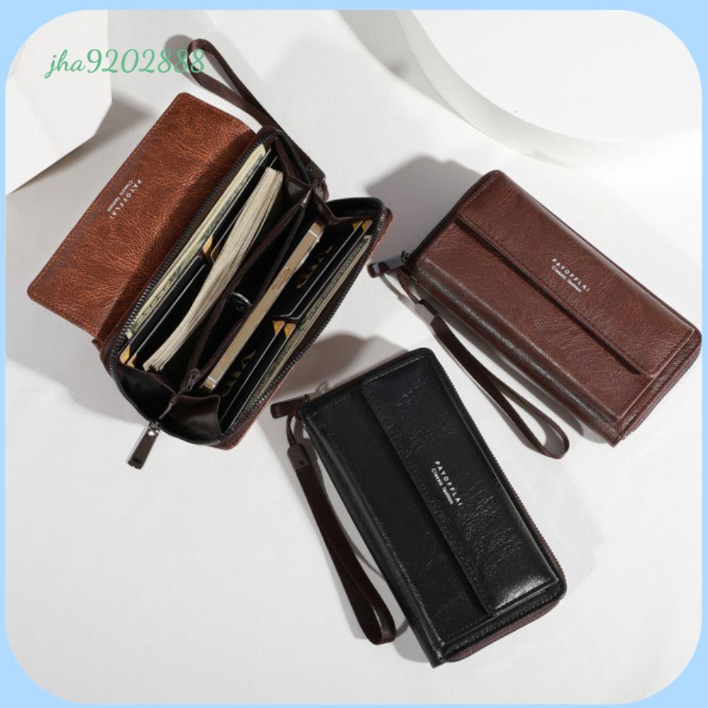 JHA9202888 Sức chứa lớn Ví dài PU Dây  Túi đựng điện thoại  Nhiều thẻ Túi ví cầm tay Nam