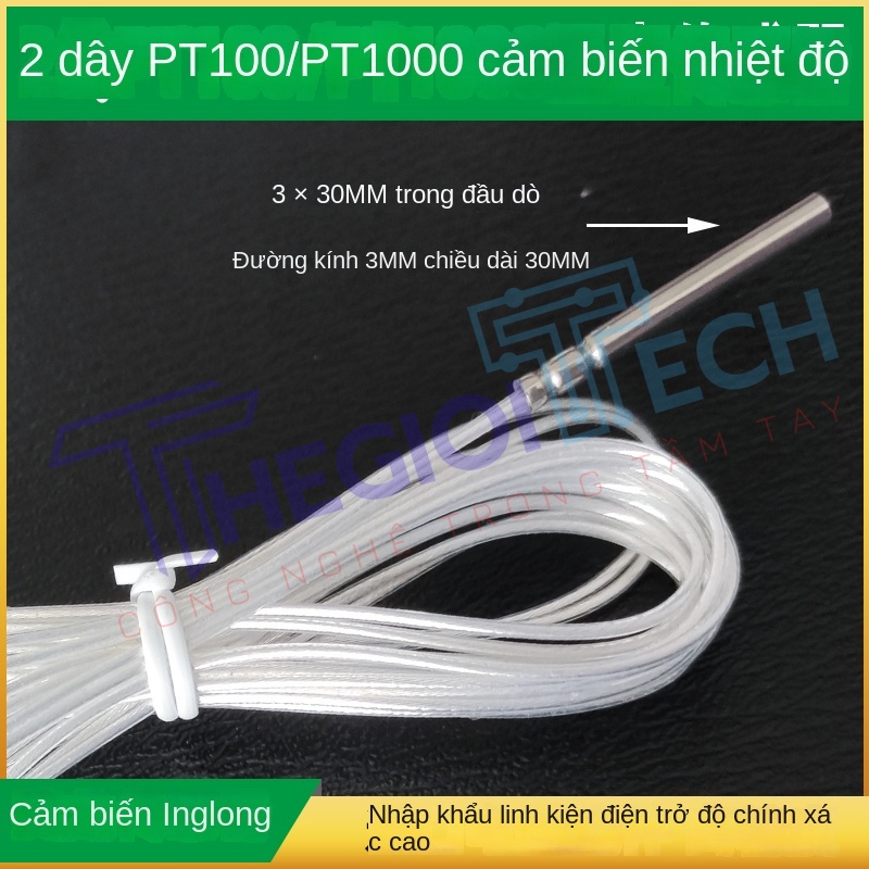 Cảm biến nhiệt độ PT100PT1000 nhập khẩu, điện trở bạch kim 2 dây, kích thước 3×20mm  3×30mm, vỏ Teflon chịu nhiệt cao - PT100 φ3×20 4m