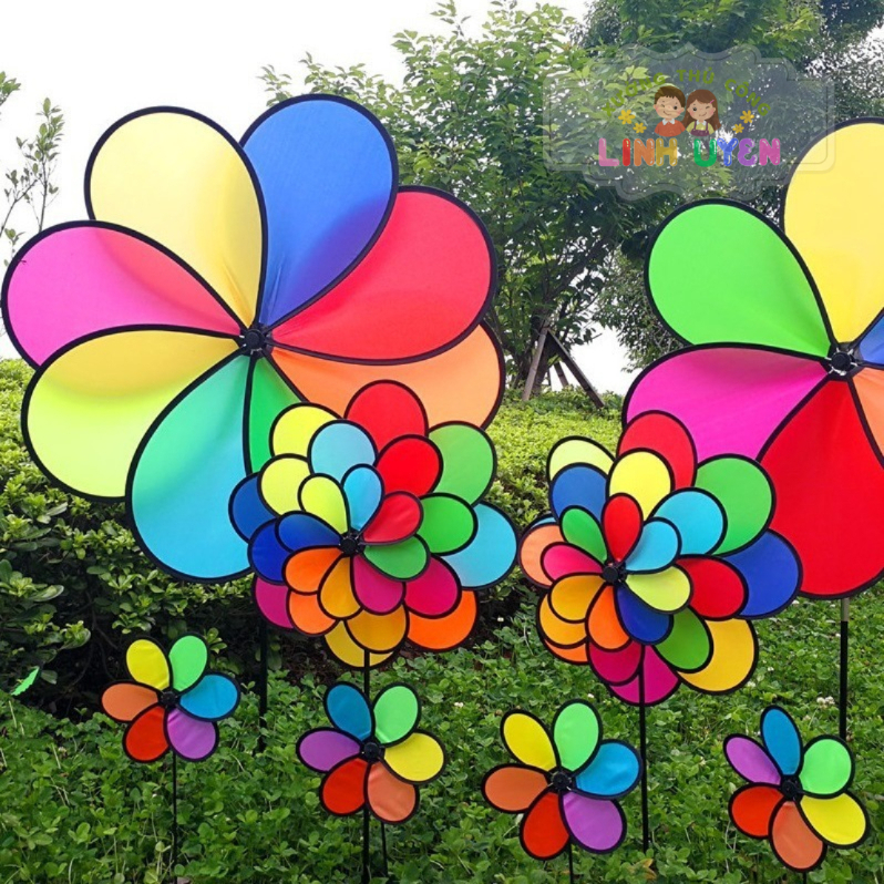 Chong chóng cầu vồng 6 cánh, 8 cánh 1 tầng bằng vải, chong chóng gió lᴏại 1