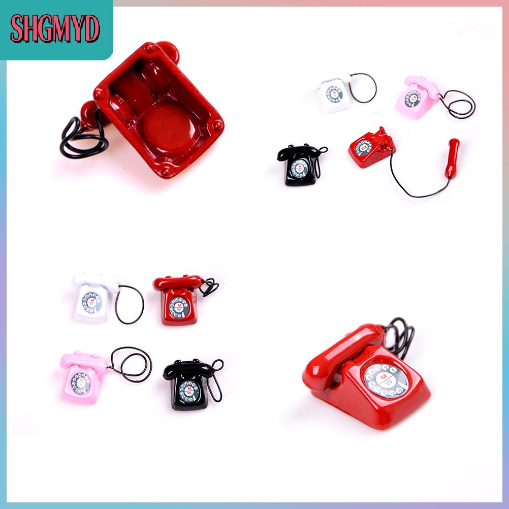 【SHGMYD】 โทรศัพท์บ้านตุ๊กตาของตกแต่งบ้านตุ๊กตาโทรศัพท์สไตล์โบราณของ1:12 ราคา 33 บาท*ส่งฟรี