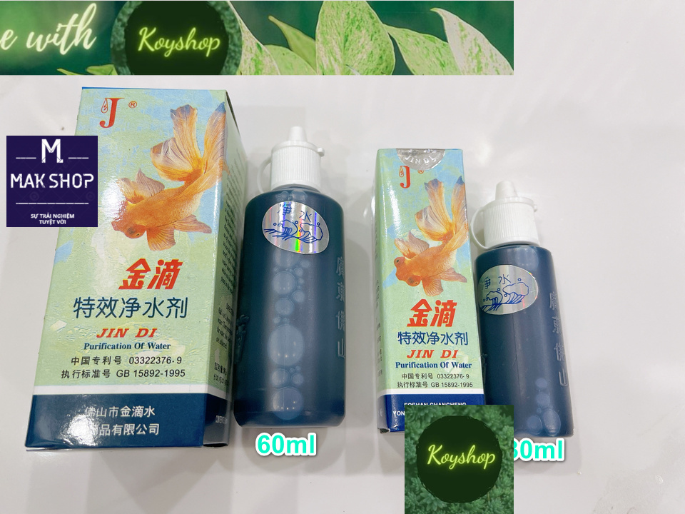 Dung dịch làm trong nước jindi chai 60ml cho hồ cá cảnh, hồ thủy sinh