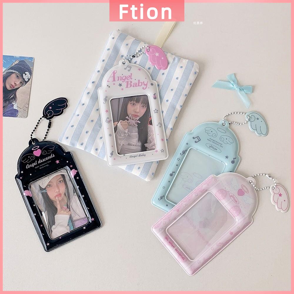 FTION Phim hoạt hình Móc khóa đựng thẻ ảnh Đôi Cánh Thiên Thần Trang trí treo Khung ảnh Di động PVC Bảo vệ thẻ idol dành cho nữ sinh