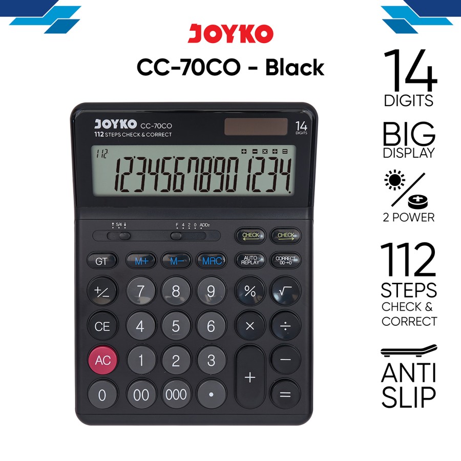 JOYKO CC 70CO CHECK & CORRECT CALCULATOR - Kalkulator With Alumunium Surface 14 Digit Cek ulang