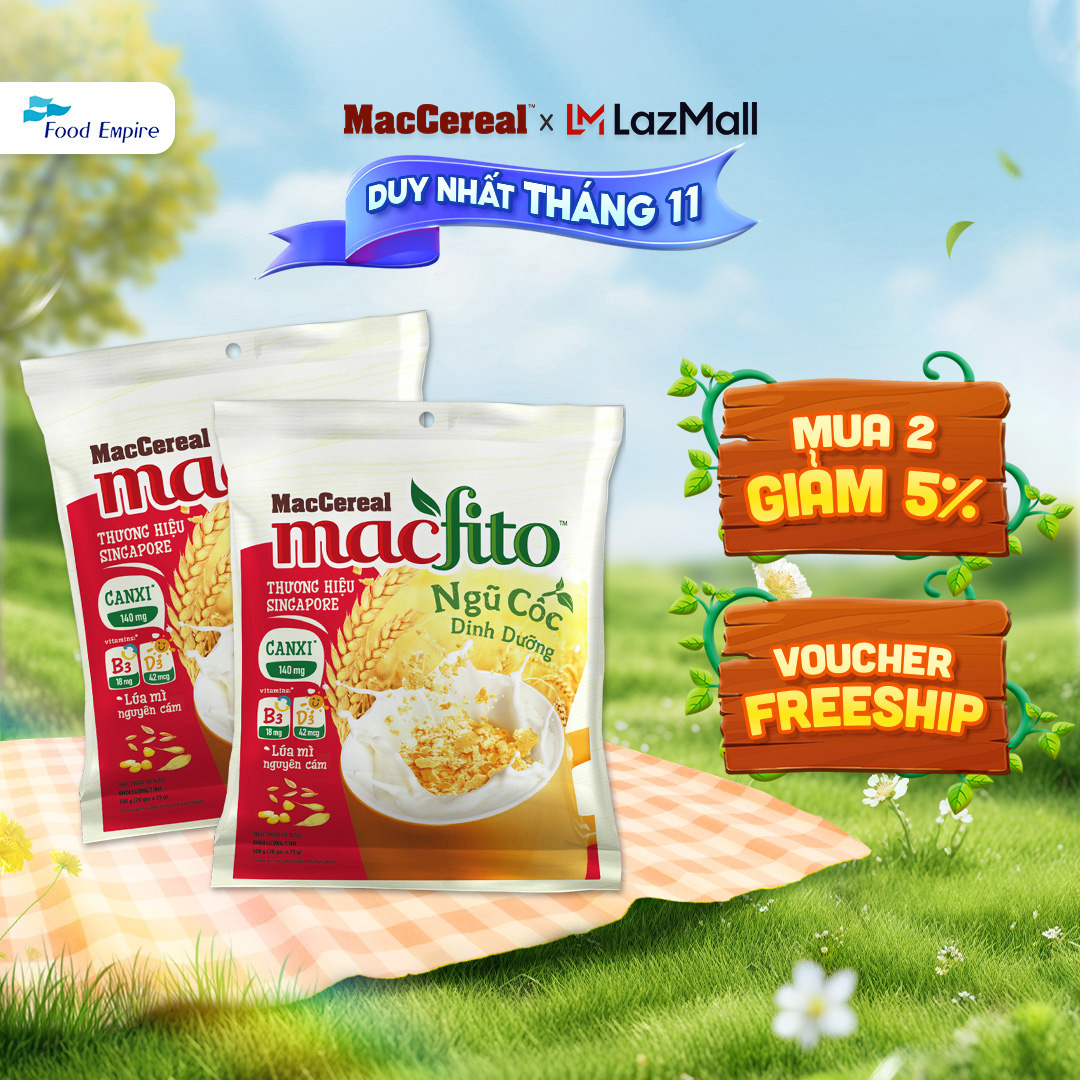 Combo 2 túi Bột Ngũ Cốc Dinh Dưỡng Canxi Nhiều Chất Xơ - MacFito (túi 20 gói x 28g)