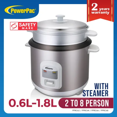 PowerPac Rice Cooker 0.6L/1.0L/1.5L/1.8L with Steamer (PPRC62-PPRC68)
