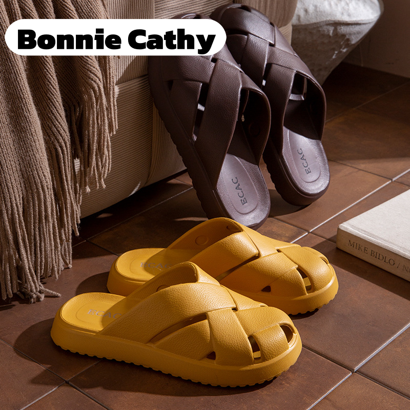 Bonnie Cathy Comfortable Cross-Strap Indoor Slippers for Couples - Non-Slip EVA Sole, Stylish & Durable Summer Home Sandals ราคา 137 บาท*ส่งฟรี