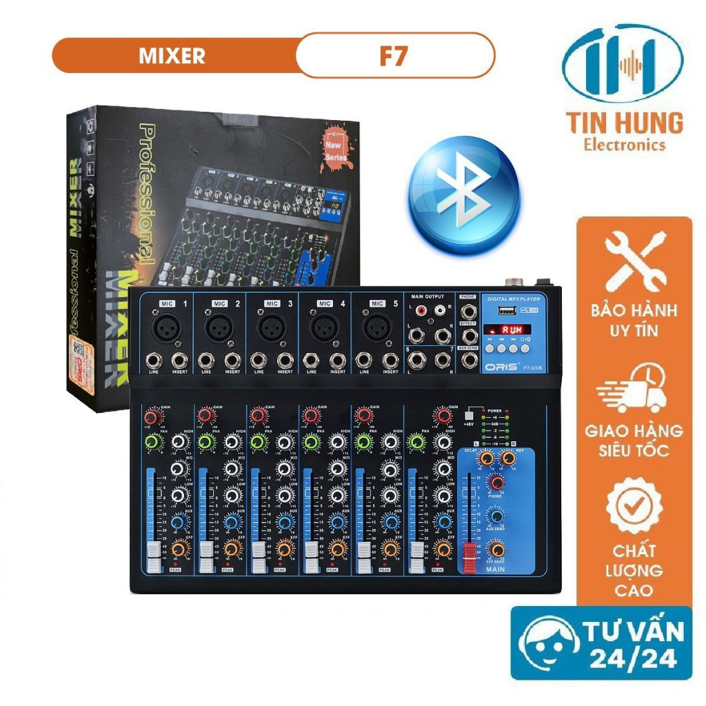 Mixer F7 Yamaha Usb Chống Hú Tích Hợp Đèn Led Hiển Thị Chất Âm Cực Hay Hỗ Trợ Bluetooth Usb Aux Jack 6 Ly Tích Hợp 5 Cổng Cắm Mic Chế Độ Echo Delay Bàn Trộn Nhỏ Gọn Phù Hợp Cho Gia Đình Hát Livetream Sự Kiện.