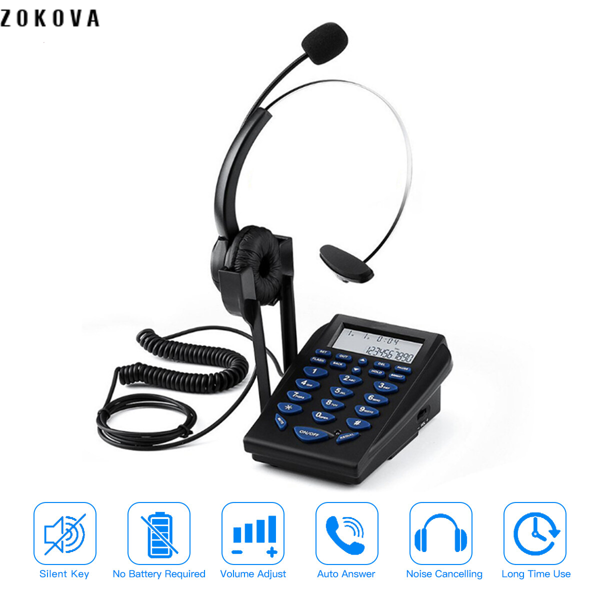 Zokova điện thoại có dây với tai nghe monaural khử tiếng ồn-người gọi ID chất lượng giọng nói rõ ràng-Bộ điện thoại văn phòng và nhà (Màu đỏ)