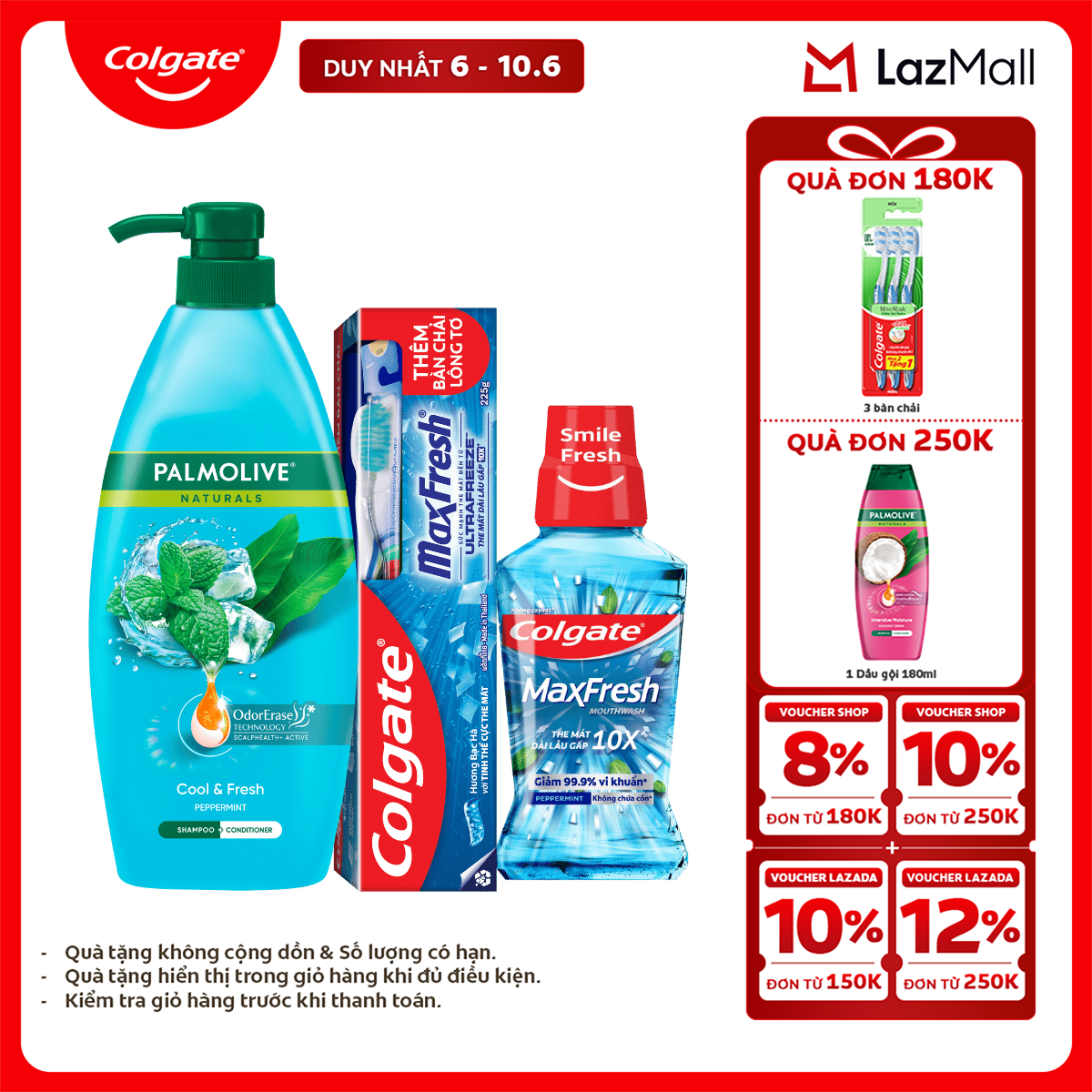 [Chỉ 6-10.6_X2 Voucher giảm 22%] Combo Colgate Fresh sảng khoái mùa hè