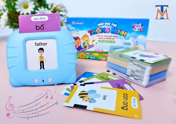 [Song ngữ -Full bộ ] Máy Đọc Thẻ Flashcard PRO- Song ngữ Anh- Việt, phát âm chuẩn cho bé kèm thẻ + cáp sạc USB
