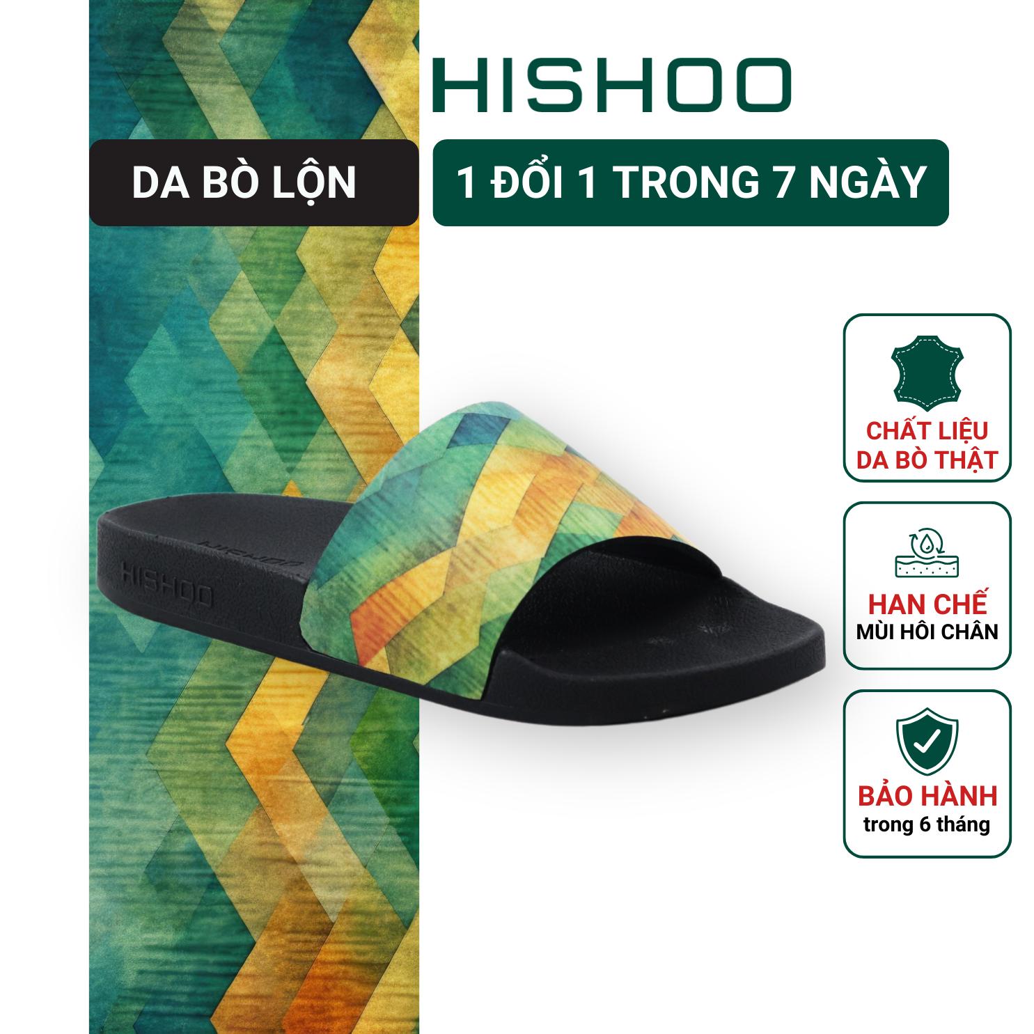 Dép quai ngang slipper Cầu Vồng Xanh cao cấp nam, nữ HISHOO siêu nhẹ da Bò thời trang 36-45 U113