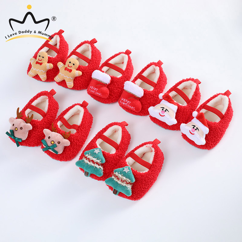 I Love daddy & Mummy 0-18M giáng sinh Giày sơ sinh mùa đông ấm áp cho trẻ sơ sinh tập đi bé gái bé trai cotton Giày có đế chống trượt