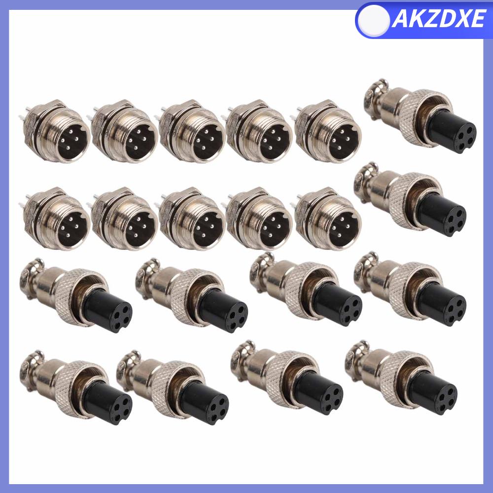 AKZDXE 10 Set GX12 Đầu nối hàng không 4 chân 12mm Ổ cắm hàng không Linh kiện điện tử 5A Đầu nối ổ cắm Hệ thống thu thập dữ liệu