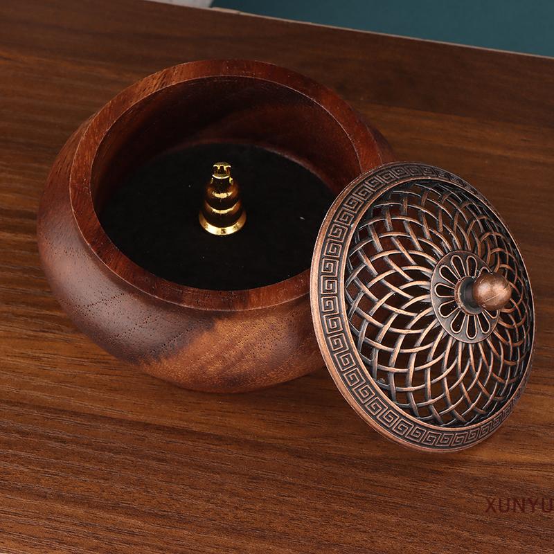 SHPYHT เครื่องเผาธูปไม้วอลนัททรงกลมสไตล์เรโทร1ชิ้นเครื่องหอมระดับไฮเอนด์สำหรับบ้านในร่ม ราคา 167 บาท*ส่งฟรี