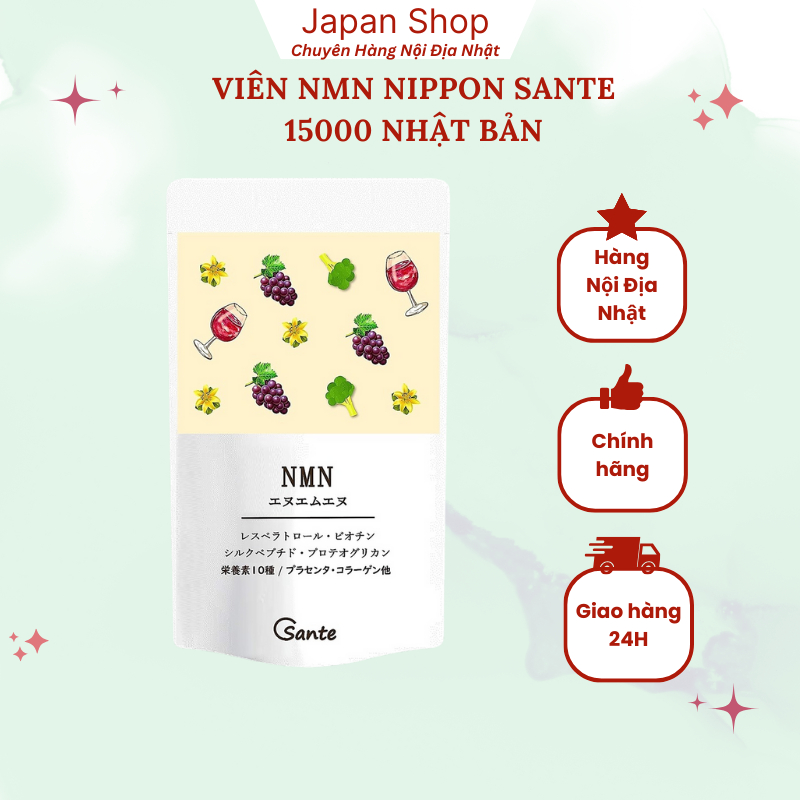 Viên NMN Nippon Sante 15000 Nhật Bản (250mg mỗi viên) Nhật Bản Độ tinh khiết 100%