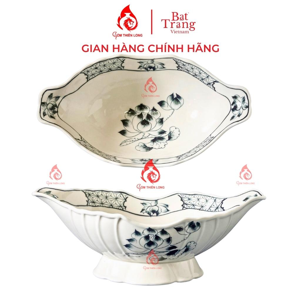 Bát đựng gà cúng vẽ sen chàm đĩa thuyền đựng gà gốm Bát Tràng chính hãng Gốm Thiên Long 230918