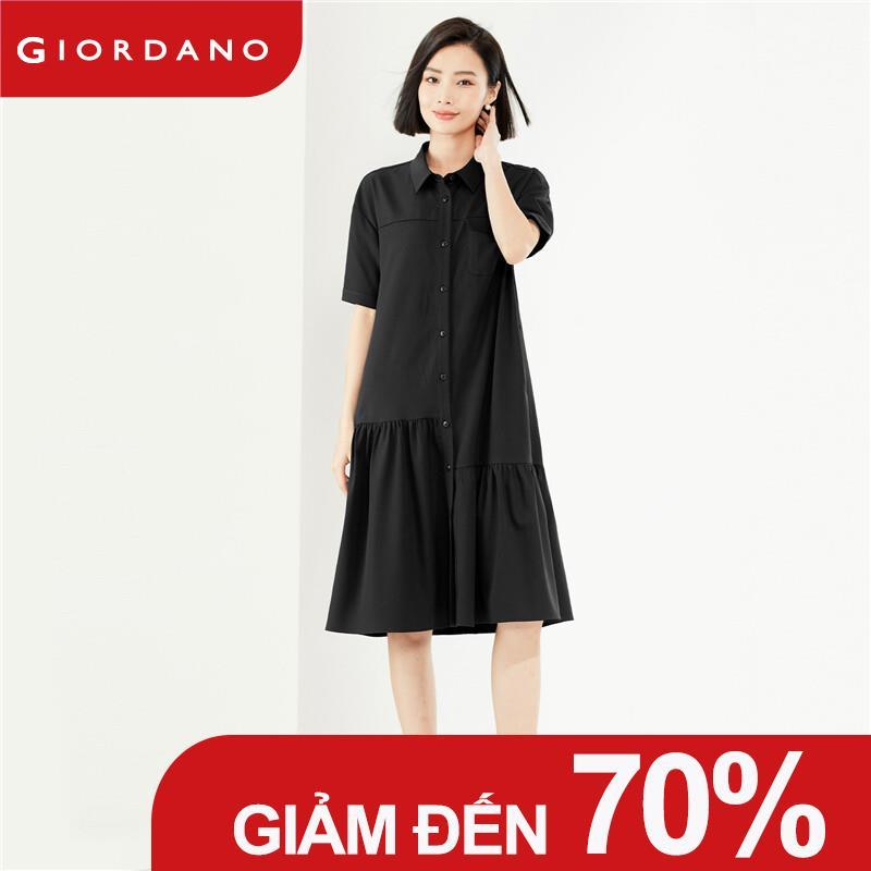 GIORDANO Nữ Áo Chống Nhăn Bất Đối Xứng Xù Áo Sơ Mi Áo Tay Ngắn Nắp Túi Thời Trang Áo 05464321