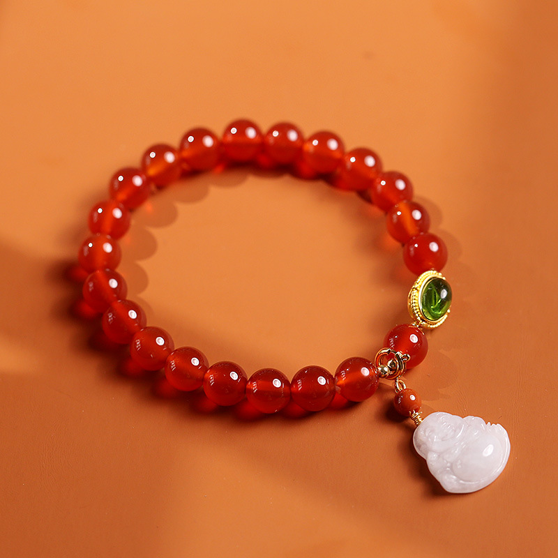 hiGuangGou120Designed natural agate bracelet with grand ancient gold accessories, hanging jade Maitreya Buddha single loop simple bracelet