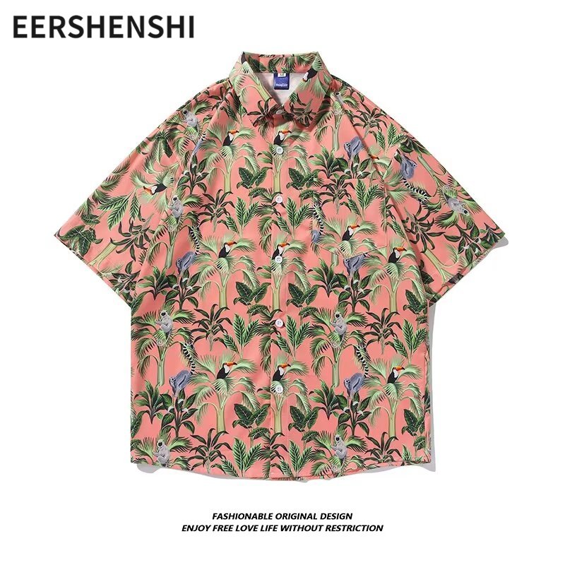 EERSHENSHI | Men's shirt - Plant flower short-sleeved shirt Hawaiian Water Festival beach shirt Instagram vintage fashion handsome floral shirt ราคา 184 บาท*ส่งฟรี