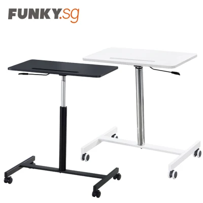 Ergonomic Mobile Table Desk/ Height Adjustable Sit-Stand Desk with Gas Lift (Black / White)