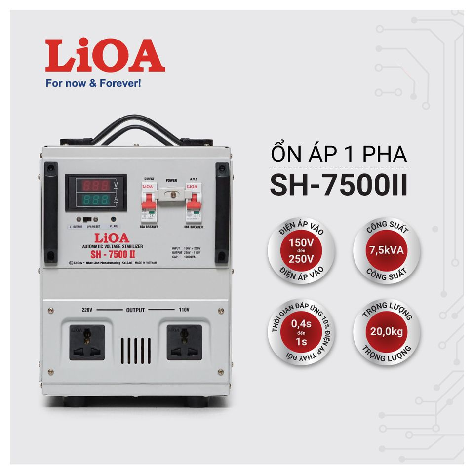 Ổn áp LiOA 7.5KVA 1 pha SH-7500II - LiOA 7.5KW 7500W 7500VA 7.5Kg 7.5 ký