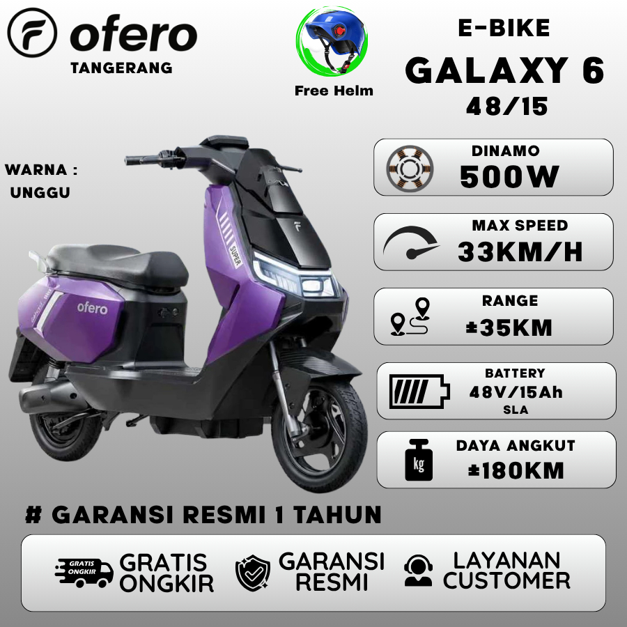 Ofero Galaxy 6 48/15Ah / Ledo 5 E-Bike Electric Bicycle Speed 40Km | Power 500W (New Launching) Quality No 1 Harga 4,227,755 rupiah*Gratis Ongkir