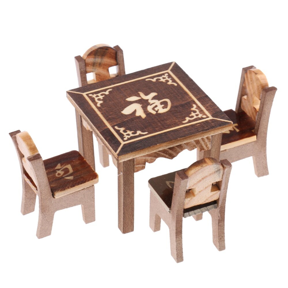 LazaraToy 5 Chiếc Ghế Bàn Nhỏ Bằng Gỗ Đồ Chơi Nội Thất Nhà Chơi, Chơi Trò Chơi Hoạt Động Mầm Non Giả Vờ