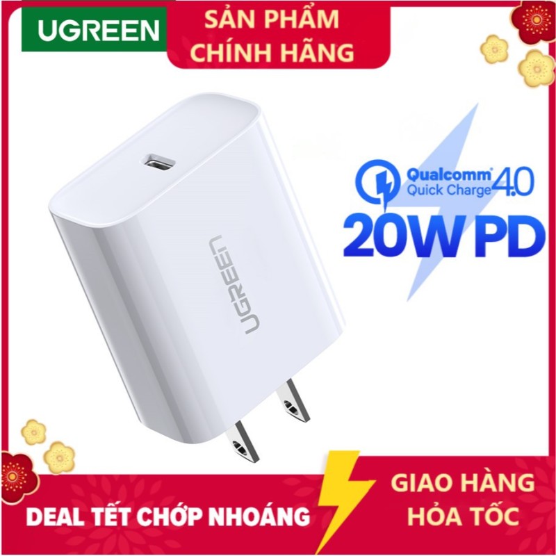 Cốc sạc nhanh UGREEN USB C 20W Power Delivery Fast Charger for iPhone 12 Samsung Xiaomi Huawei