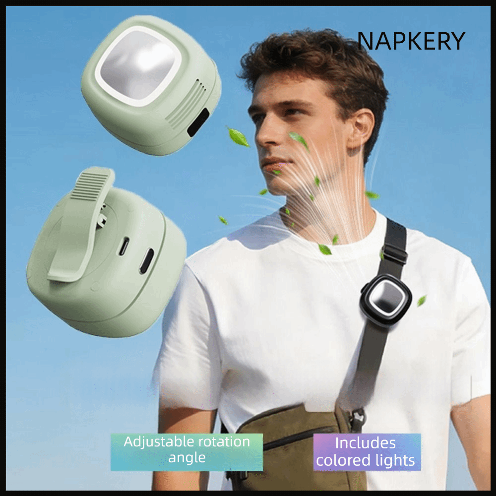 NAPKERY 465 với Ánh Sáng Quạt điện không cánh mini yên tĩnh Có thể điều chỉnh 360 độ 3 tốc độ Quạt kẹp  Có thể sạc lại bằng USB Quạt treo eo