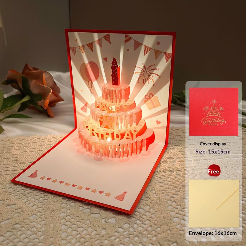 JJT 3D Pop-Up Birthday Card with Music and Lights Elegant Cake Design for Special Celebrations