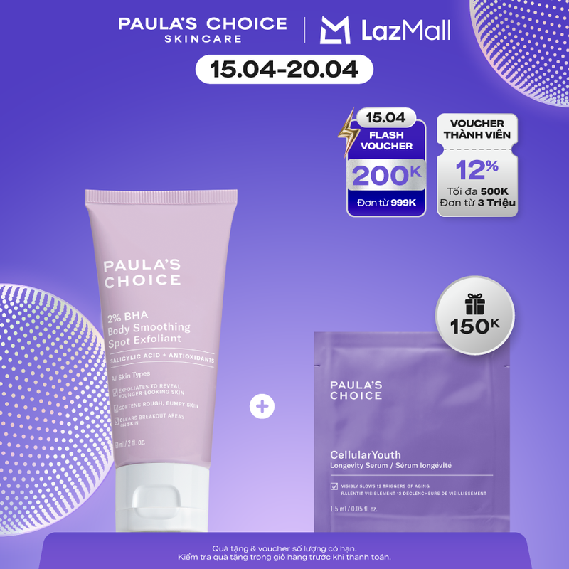 Kem dưỡng thể hỗ trợ giảm mụn và làm mịn da Paula's Choice 2% BHA Body Smoothing Spot Exfoliant 60ml mã 5706