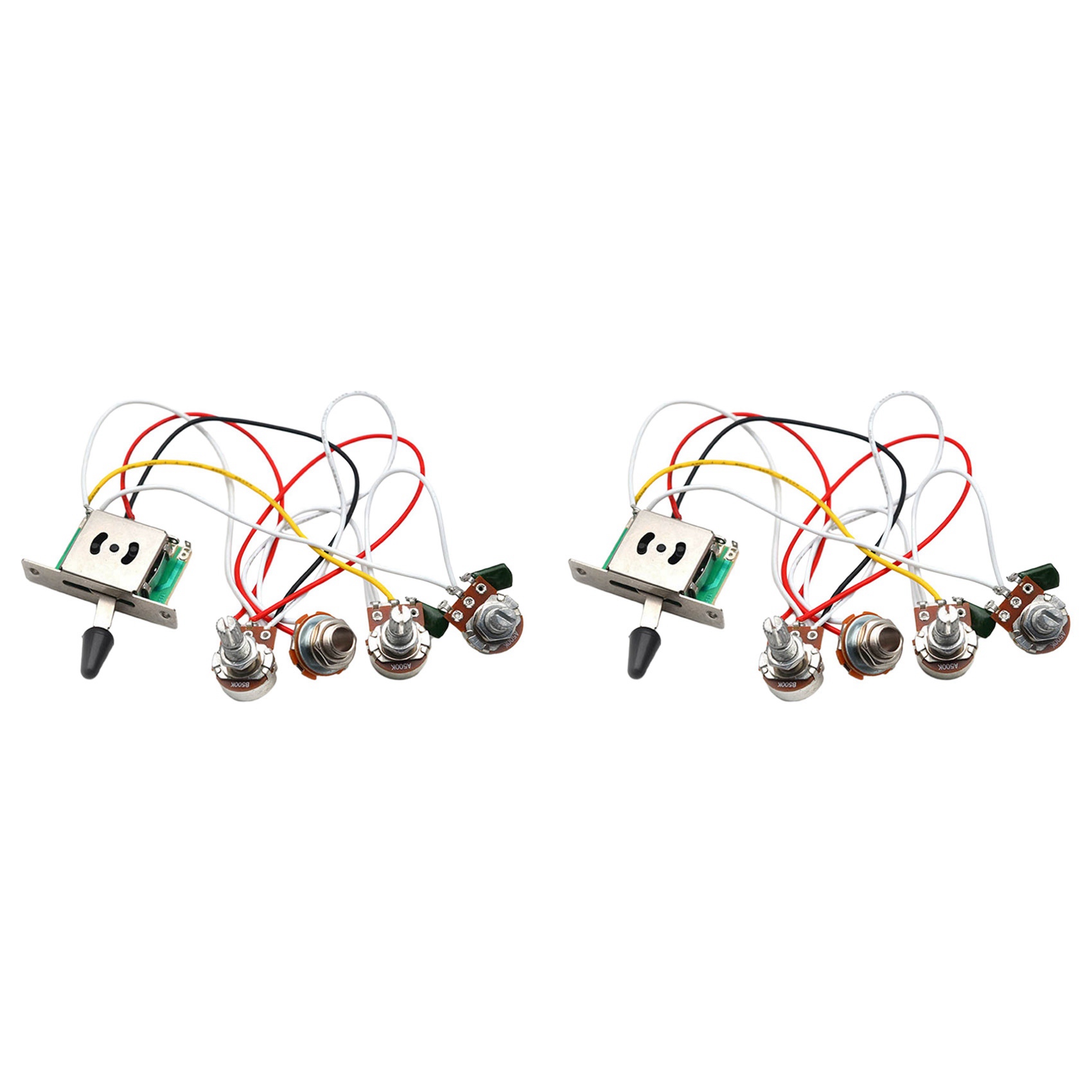 (UKVN) 2X Strat Guitar Wiring Harness Prewired 3X 500K Pots 1 Volume 2 Tone Control Knobs 5 Way Switch,Electric Guitar Parts