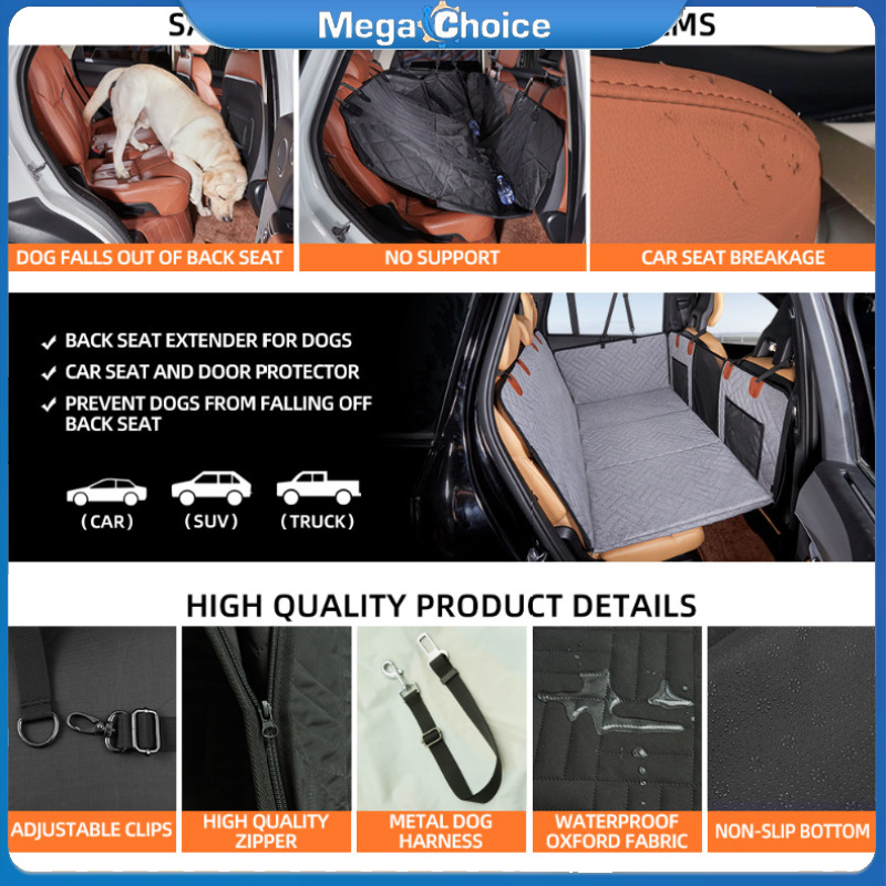 MegaChoice Dog Blanket Car Rear Seat With Hard Underside, Mesh Windows And Pockets, Side Protection, Waterproof Scratch-Resistant Non-Slip Car Pet Mat For Trucks SUVs ราคา 2,532 บาท*ส่งฟรี