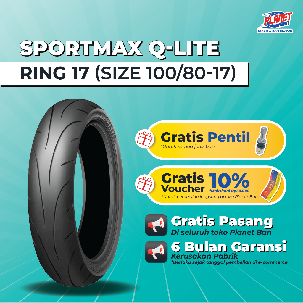Motorcycle Tire Ring 17 - 100/80 Dunlop Sportmax Q-Lite (Front Motorcycle Tire R15 Vva, Byson, Ninja 250 Rr Mono, Cbr150, Cb150R, New Megapro) Harga 632,000 rupiah*Gratis Ongkir