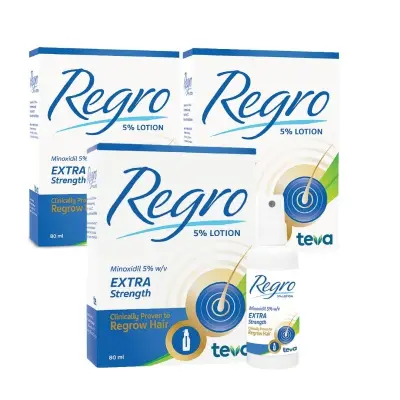 [Bundle of 3] Teva Regro Hair Solution Minoxidil 5% 80ml (Exp. 31 Aug 2024) [Aurigamart Authorized Distributor]