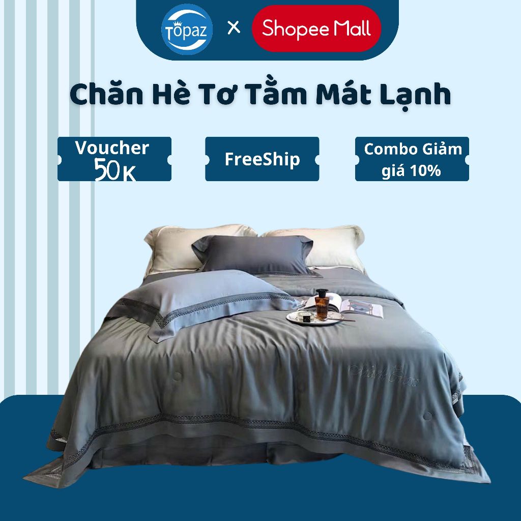 Bộ Chăn Ga Vỏ Gối Hè Tơ Tằm Cao Cấp TOPAZ Nhập Khẩu, Chất Liệu Tơ Tằm Mát Lạnh Thiết Kế Đơn Giản Hài Hòa