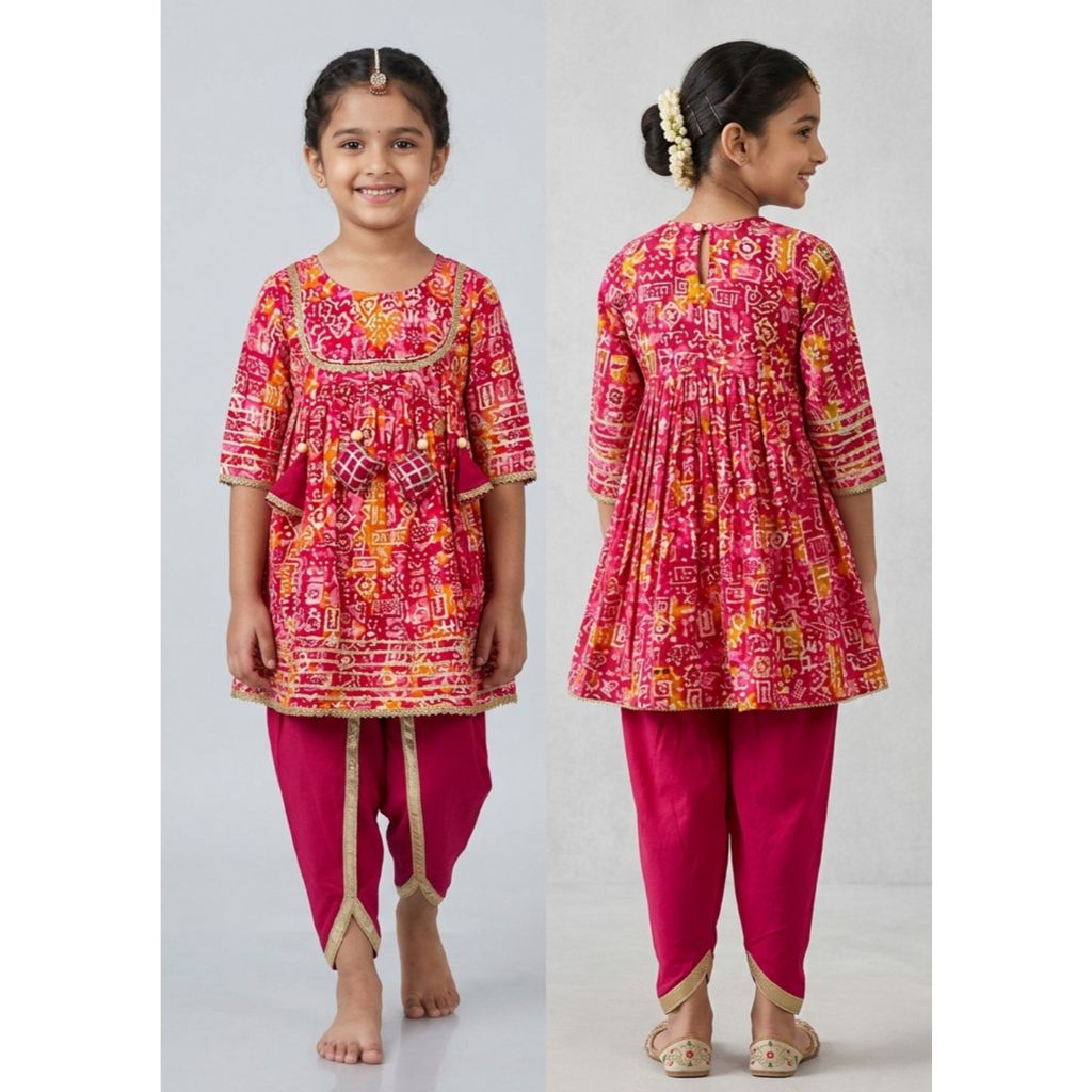 DEBAYU Girls Cotton Flared Kurti with Dhoti Set [Size 16 to 26] Malaysia